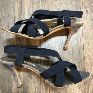 Manolo Blahnik Canvas Slingback Sandals Navy Blue Shoes Strappy Heels Size 10